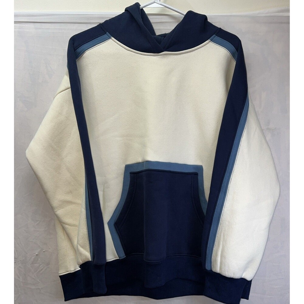 Aemi + Co Color Block Kangaroo Pocketed Hoodie EUC Size Small Blue & Cream
